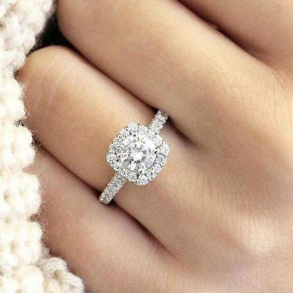 NEW 925 Sterling Silver Round Diamond Halo Ring - Picture 4 of 7